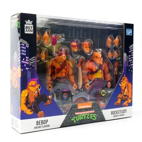 BST AXN Teenage Mutant Ninja Turtles Bebop & Rocksteady Arcade Flashing 2-Pack SDCC 2022 Ex Ram Fam Collectibles