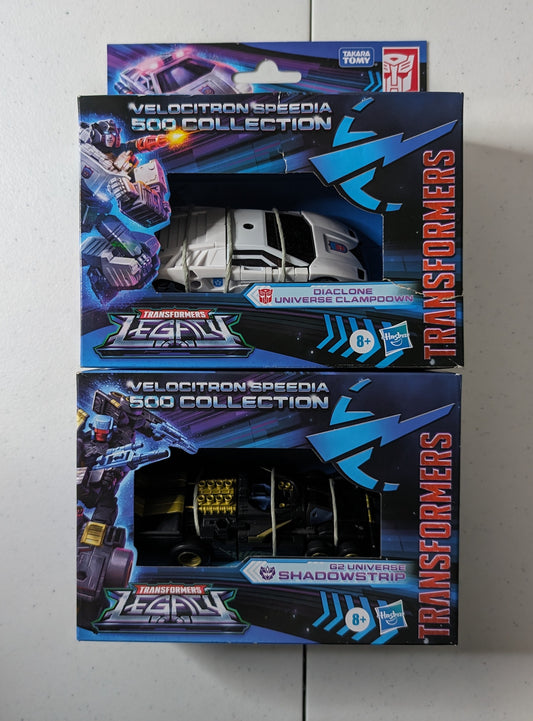 Transformers Legacy Velocitron Deluxe Class Clampdown and Shadowstrip Action Figure Bundle